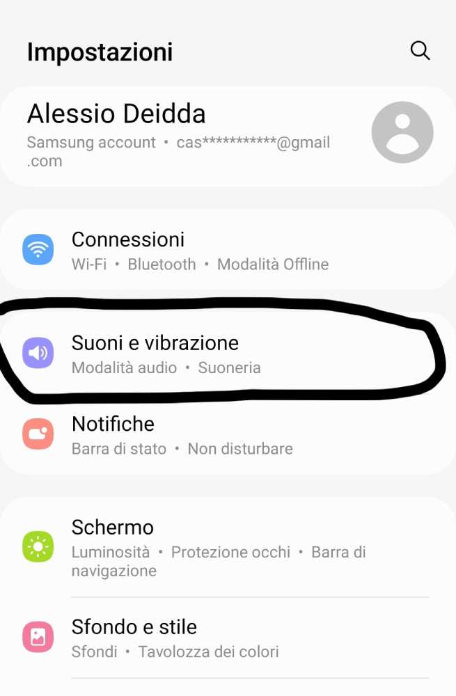 Android menu Suoni e Vibrazione